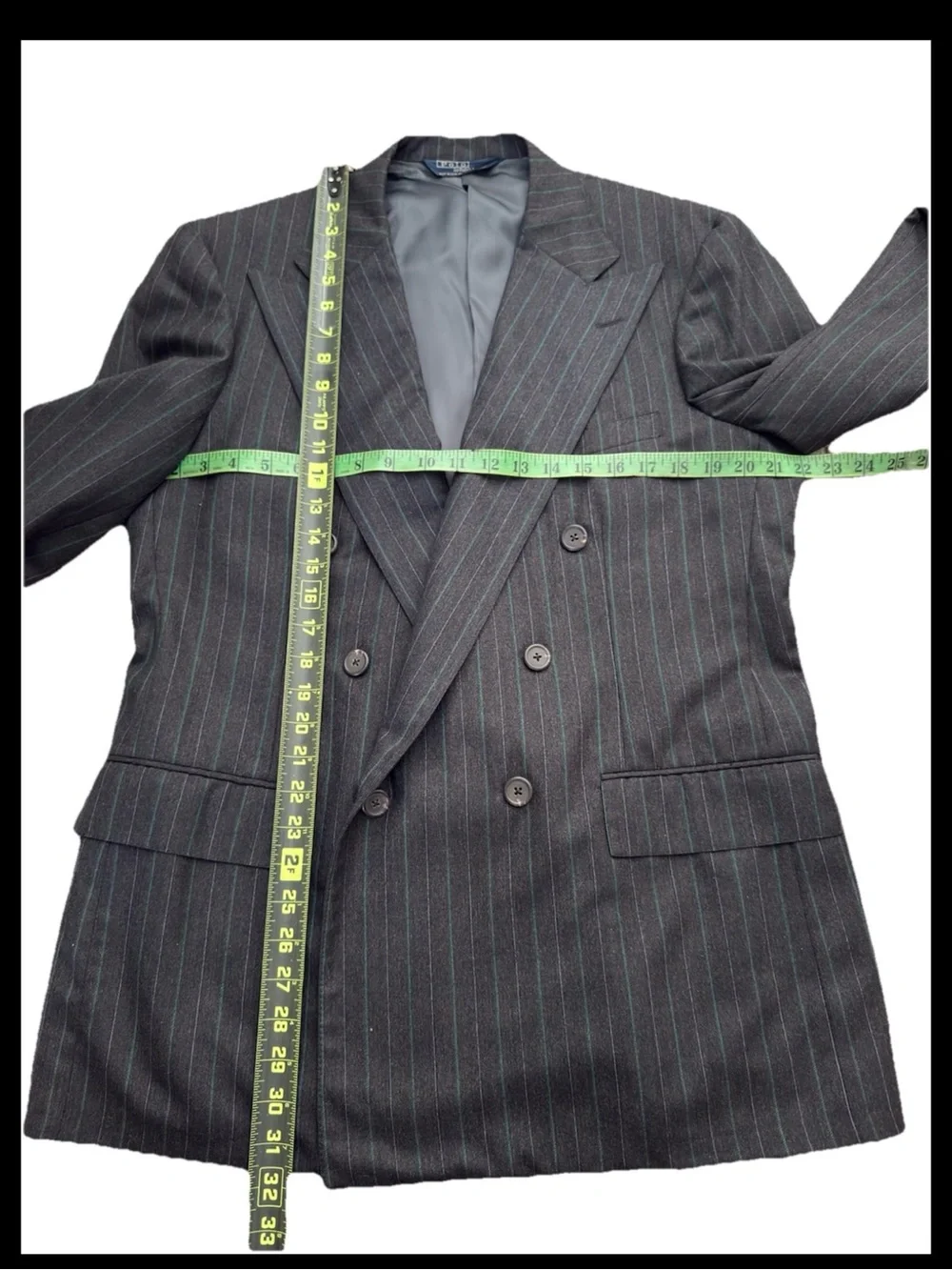 Vintage Polo Ralph Lauren Suit Jacket 43R Double Breasted Pinstripe USA Neiman
